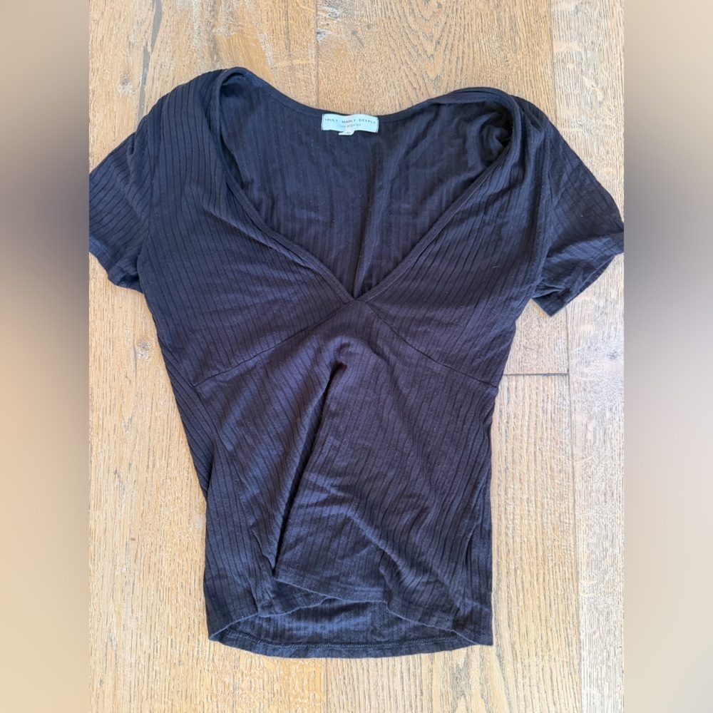 Truly Madly Deeply Black Ribbed V-Neck Tee
